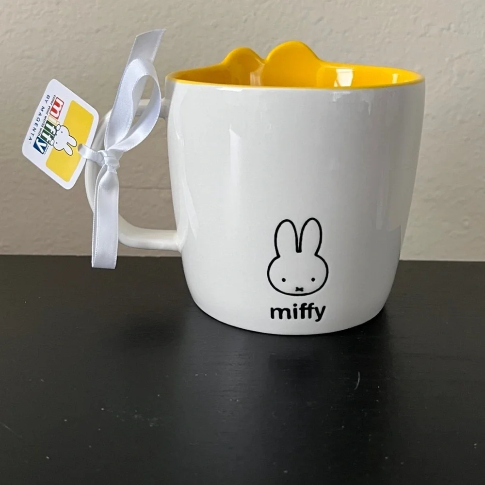 Miffy Bunny Ears Mug Double Sides White Yellow Large Latte Soup New with Tags - Picture 2 of 2